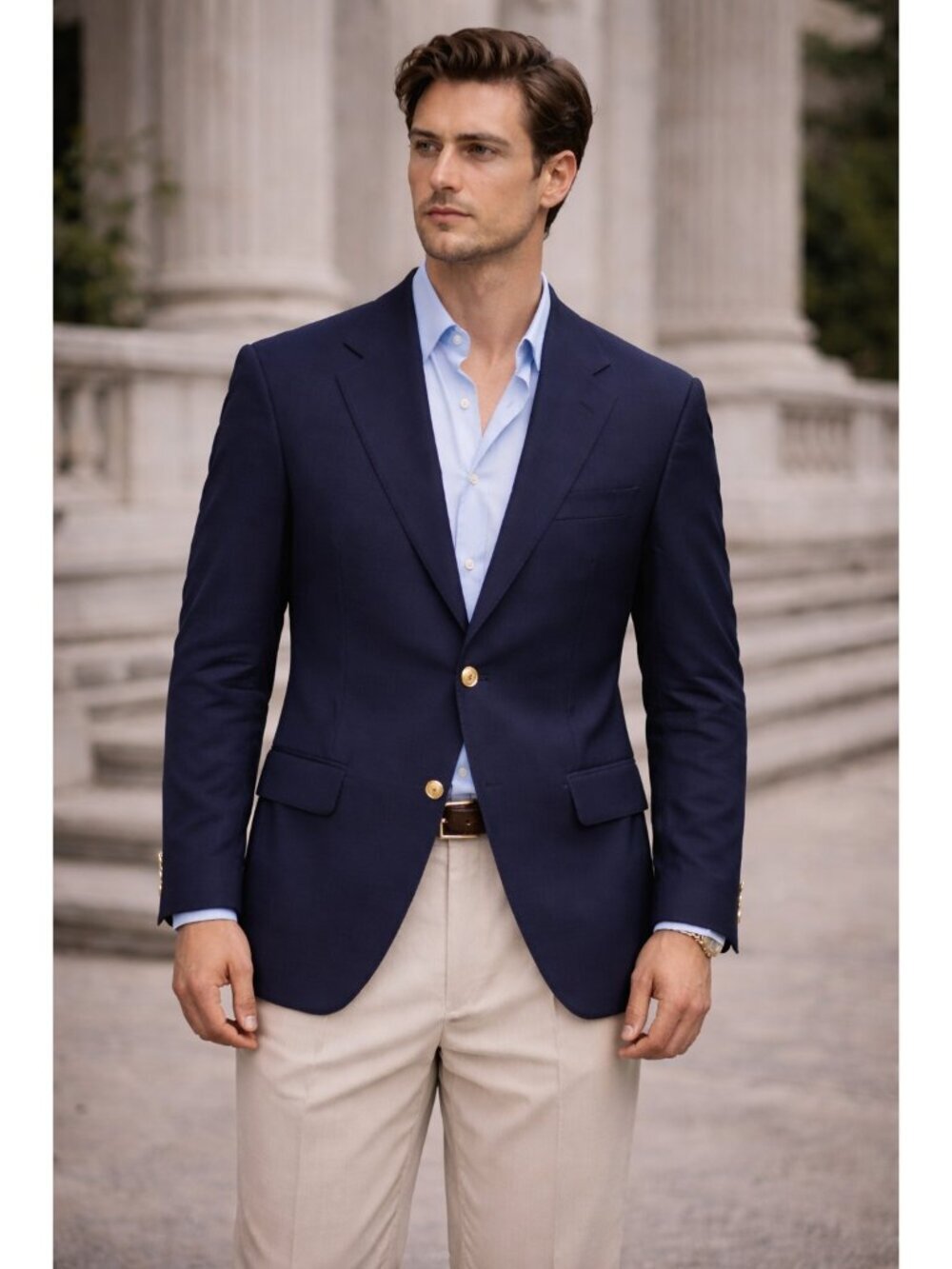 Burberrys Blazer Men Navy 100% Wool Gold Buttons Classic Sport Coat No Size Tag